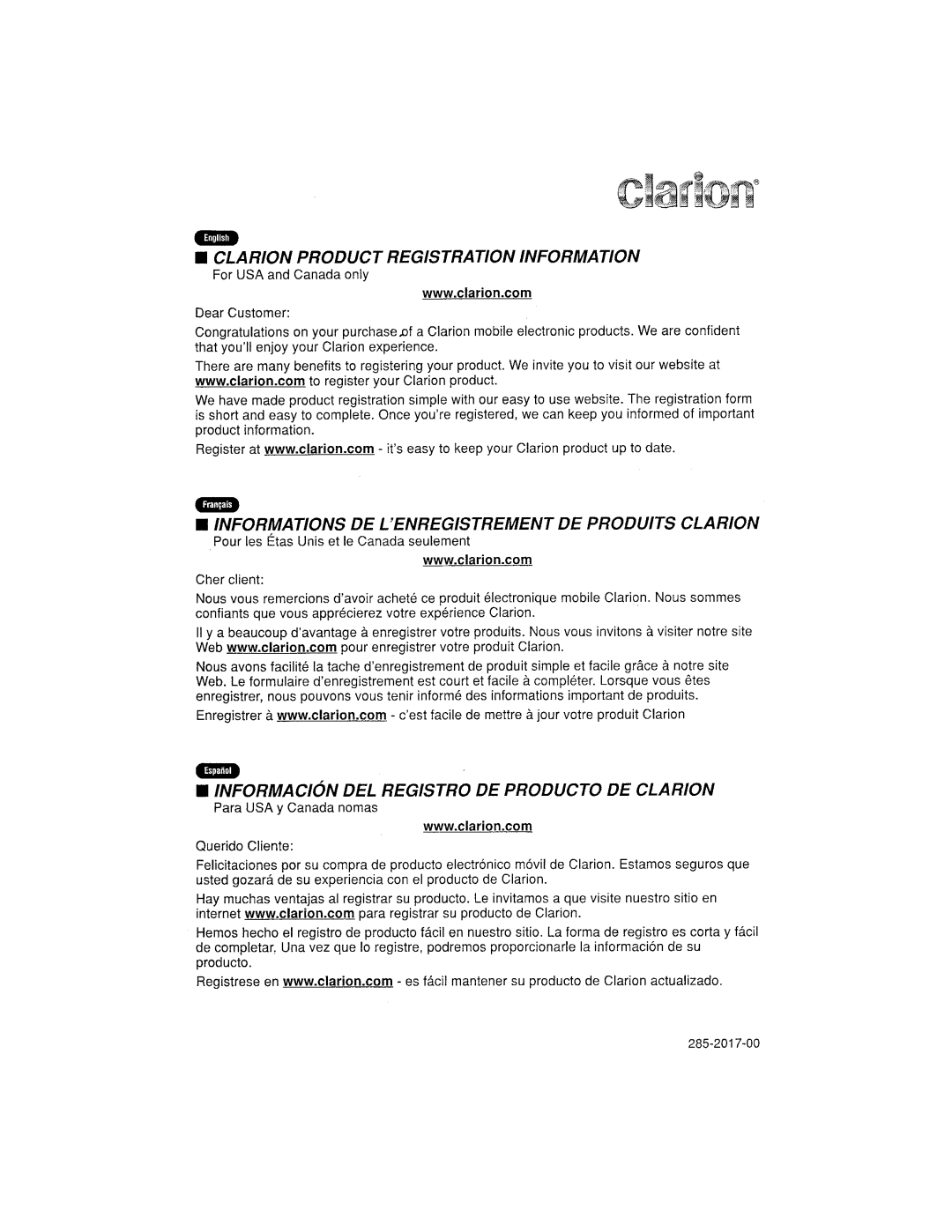 Clarion CMD5 manual Gid 