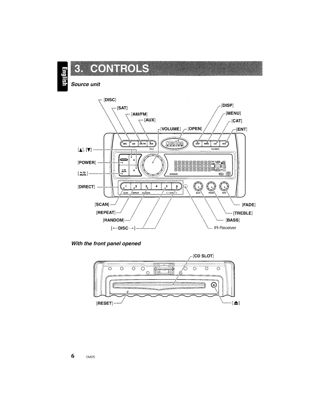 Clarion CMD5 manual With the front panel opened 