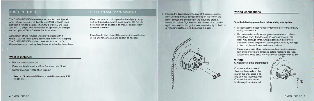 Clarion CMRCI-BSS, CMRSI-SB owner manual Introdution Clean and Mantainance 