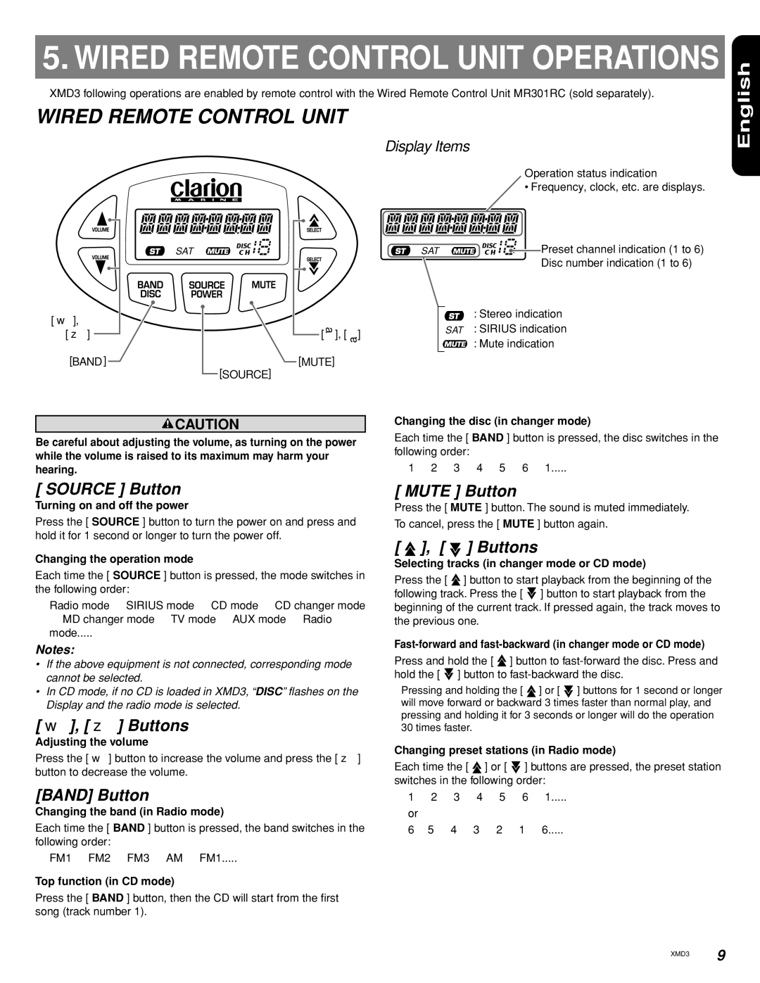 Clarion Compact Discs manual Source Button, Buttons, Band Button, Mute Button 