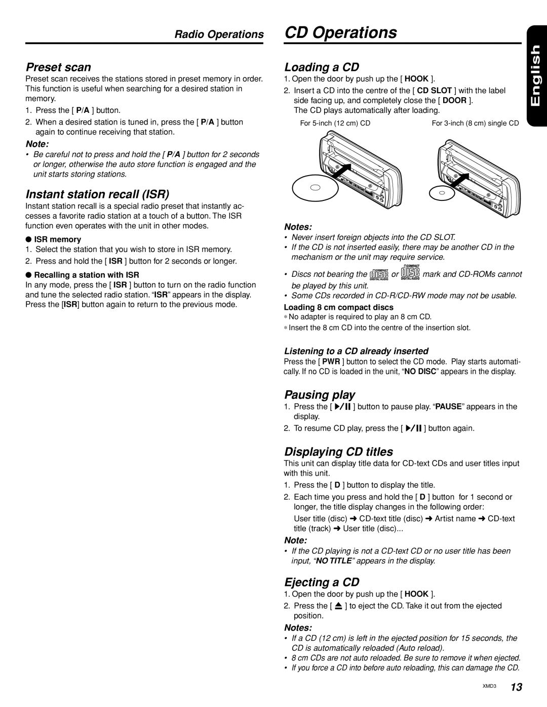 Clarion Compact Discs manual CD Operations 