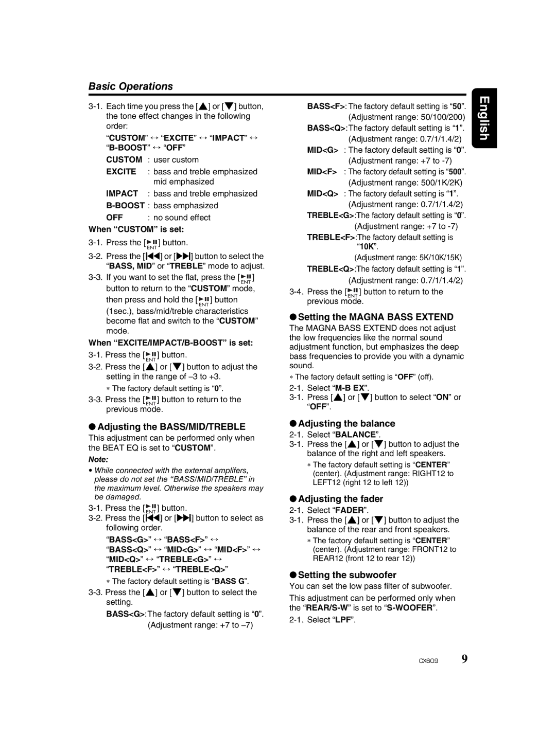 Clarion CX609 owner manual Basic Operations 