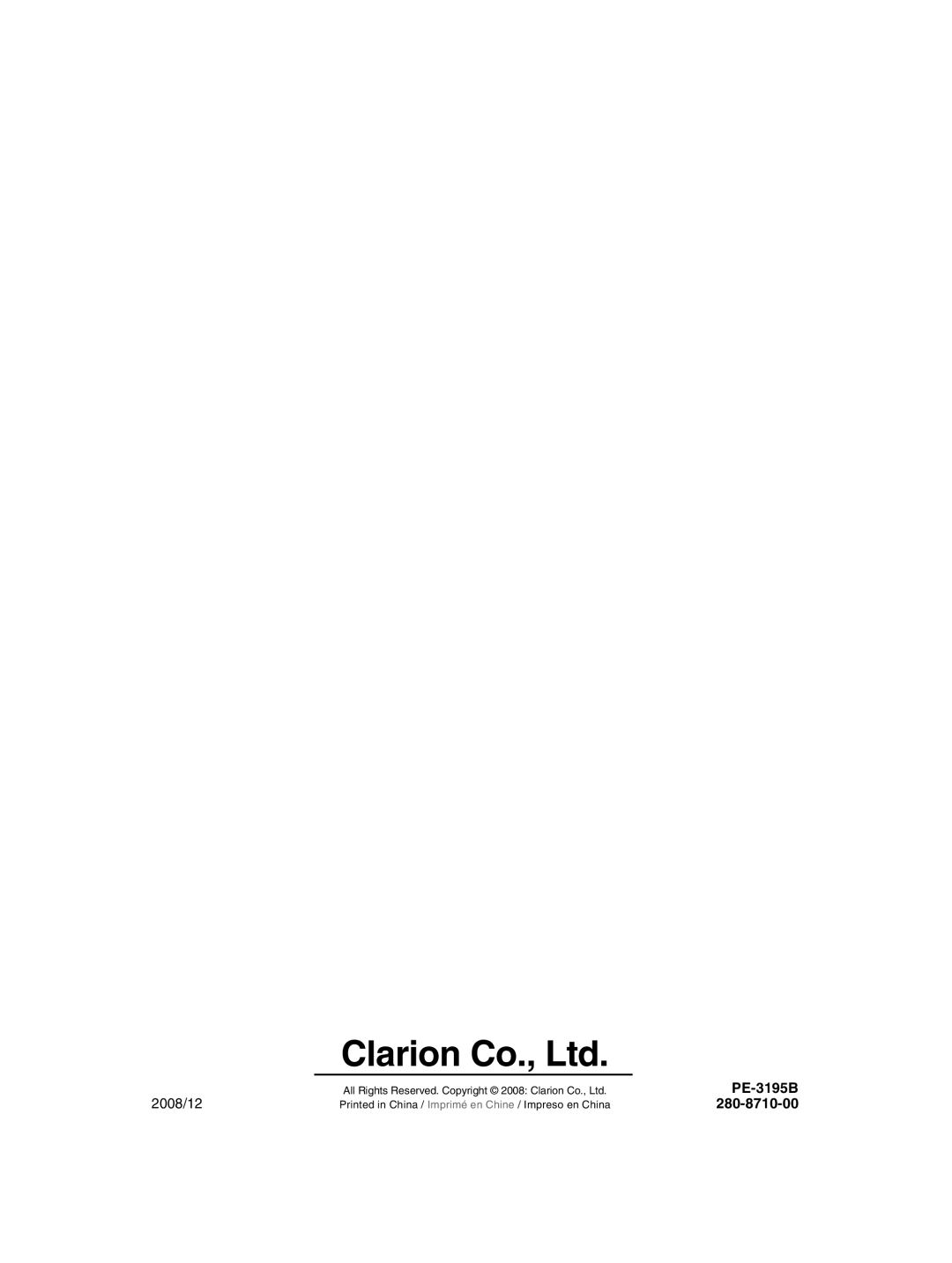 Clarion CX609 owner manual PE-3195B, 280-8710-00, 2008/12 