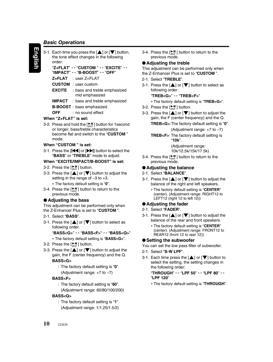 Clarion CZ309 owner manual Basic Operations 