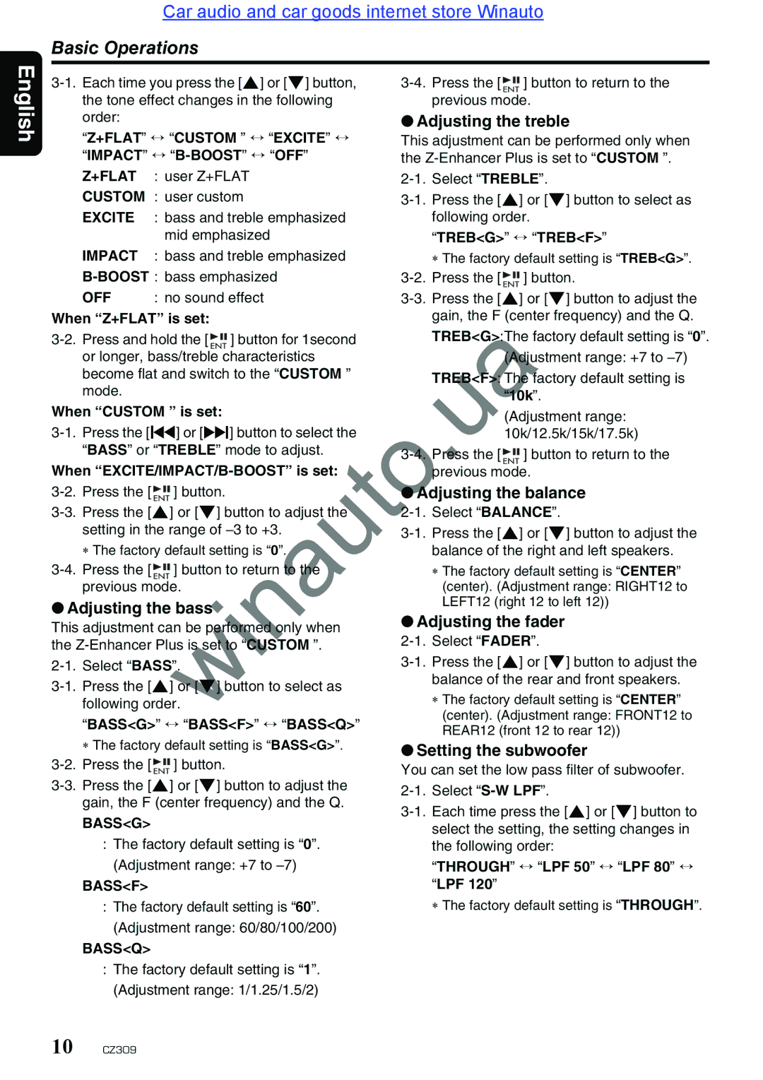 Clarion CZ309E user manual Basic Operations 