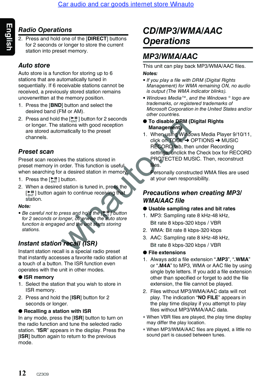 Clarion CZ309E user manual Operations 