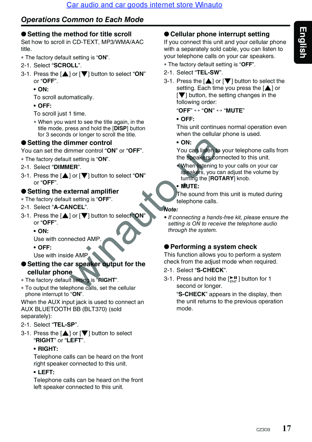 Clarion CZ309E user manual Operations Common to Each Mode 