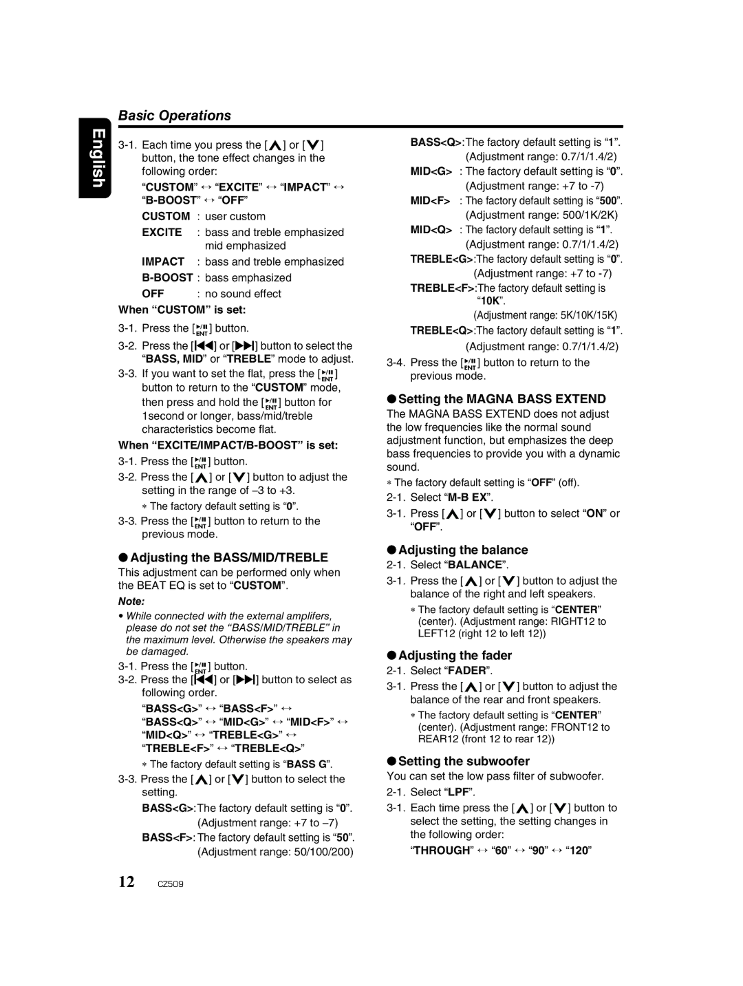 Clarion CZ509 owner manual Basic Operations 