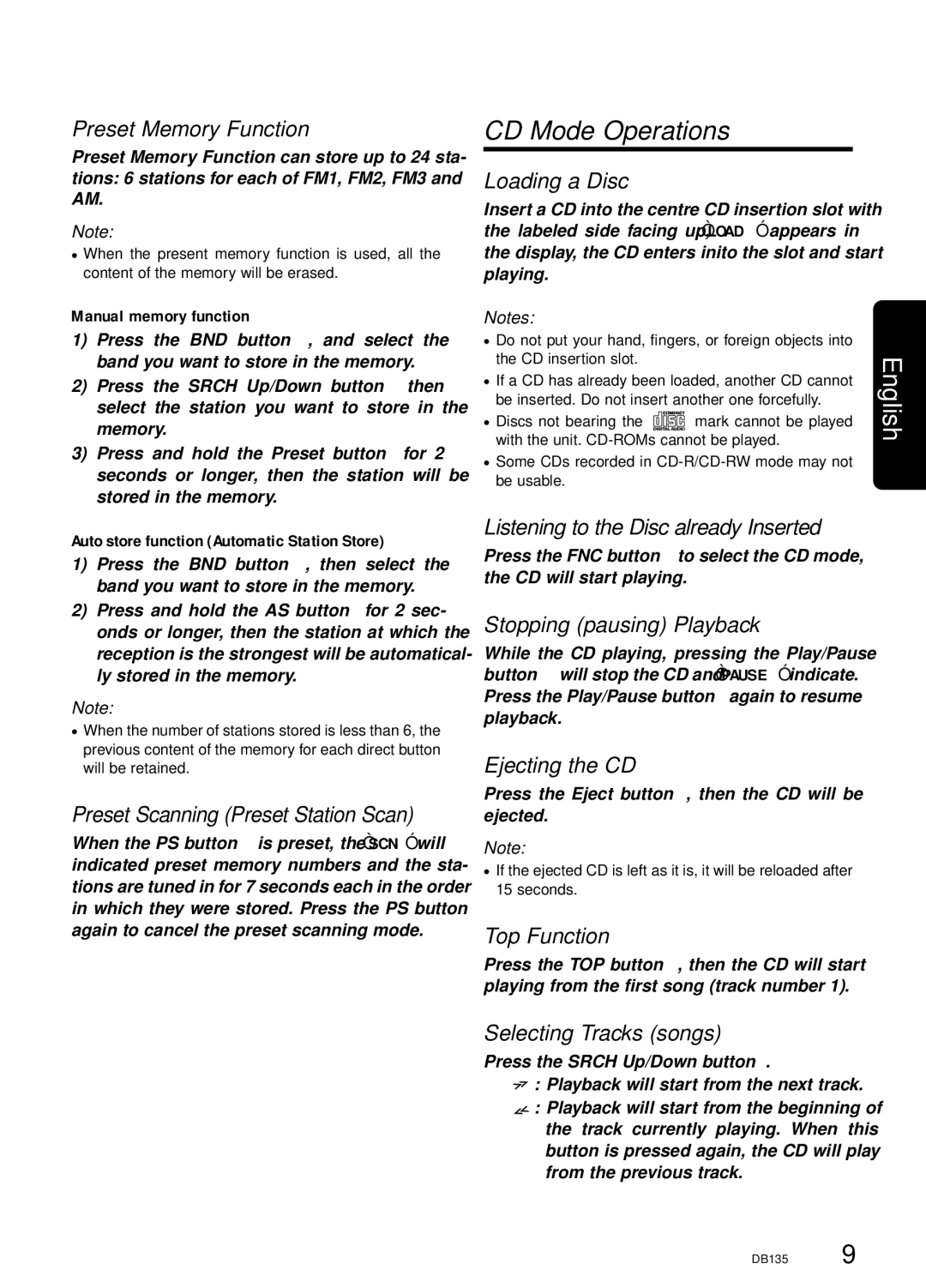 Clarion DB135 owner manual CD Mode Operations 