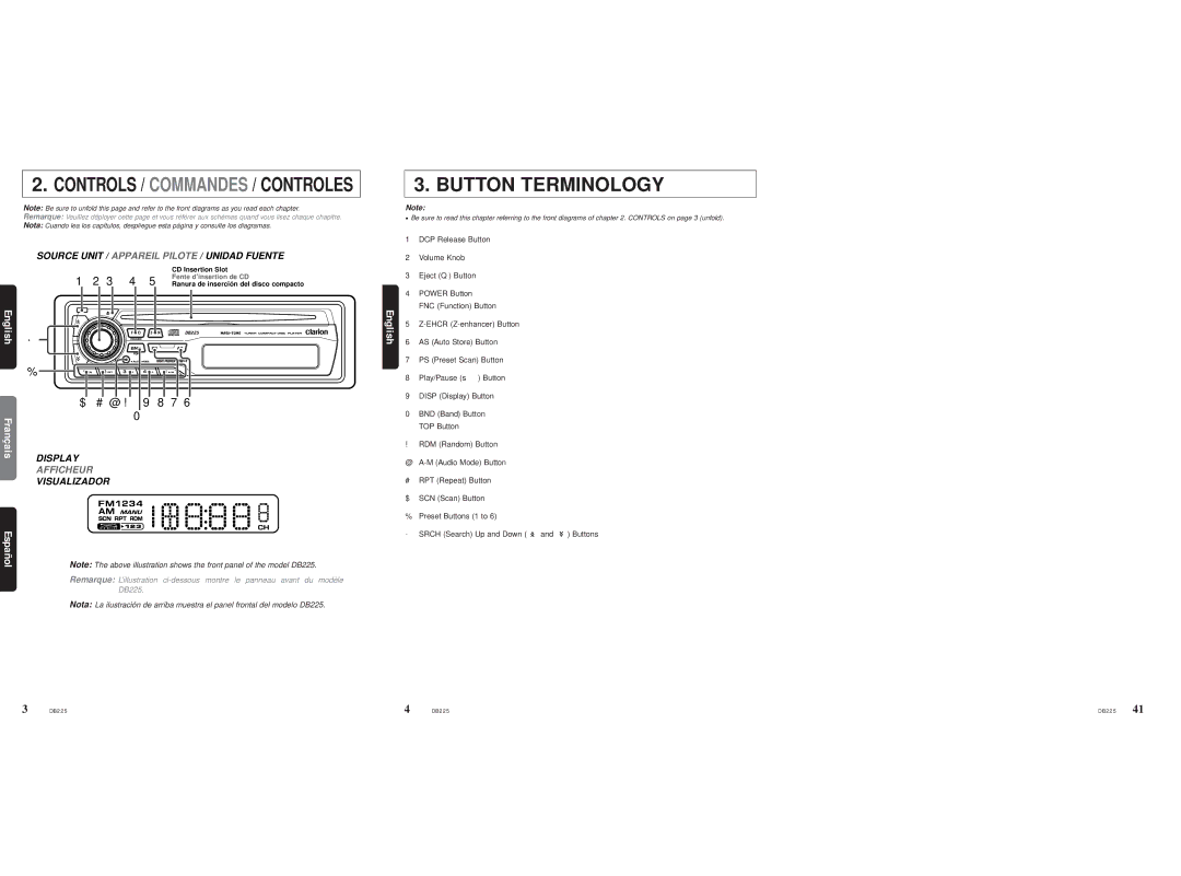 Clarion DB225 owner manual Button Terminology 