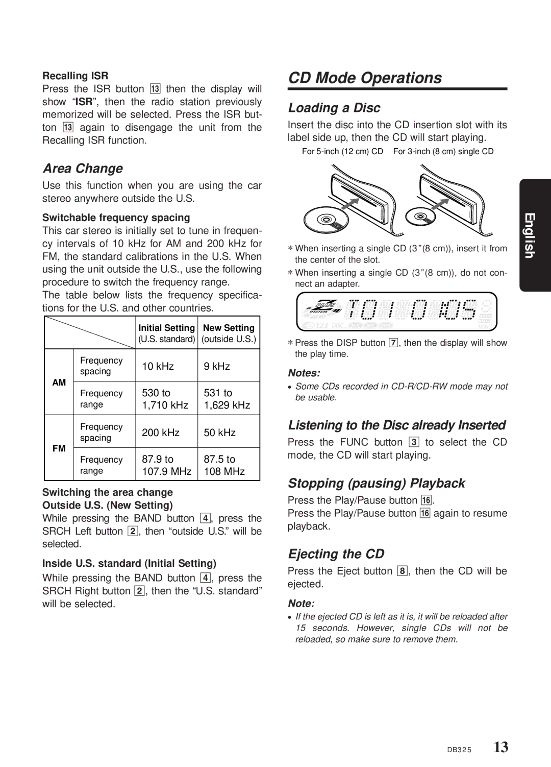 Clarion DB325am owner manual CD Mode Operations 