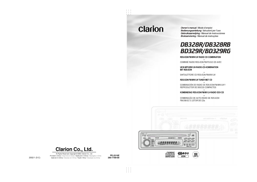 Clarion DB328RB, BD329RG owner manual RDS-EON/FM/MW/LW Radio CD Combination, RDS-EON/FM/MW/LW Tuner MET CD, 2002/1 D·C 