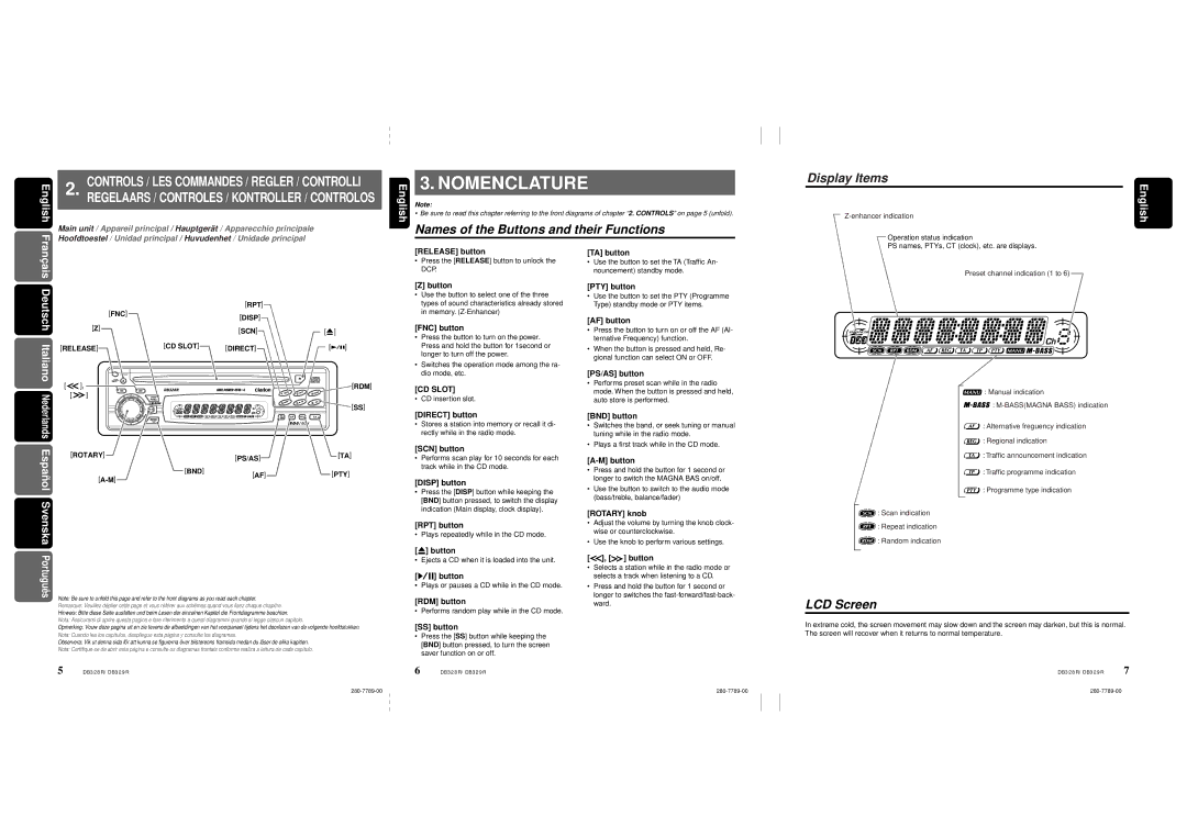 Clarion DB328RB, BD329RG owner manual RPT FNC Disp SCN, Release CD Slot Direct, Rotary PS/AS BND PTY, Button 