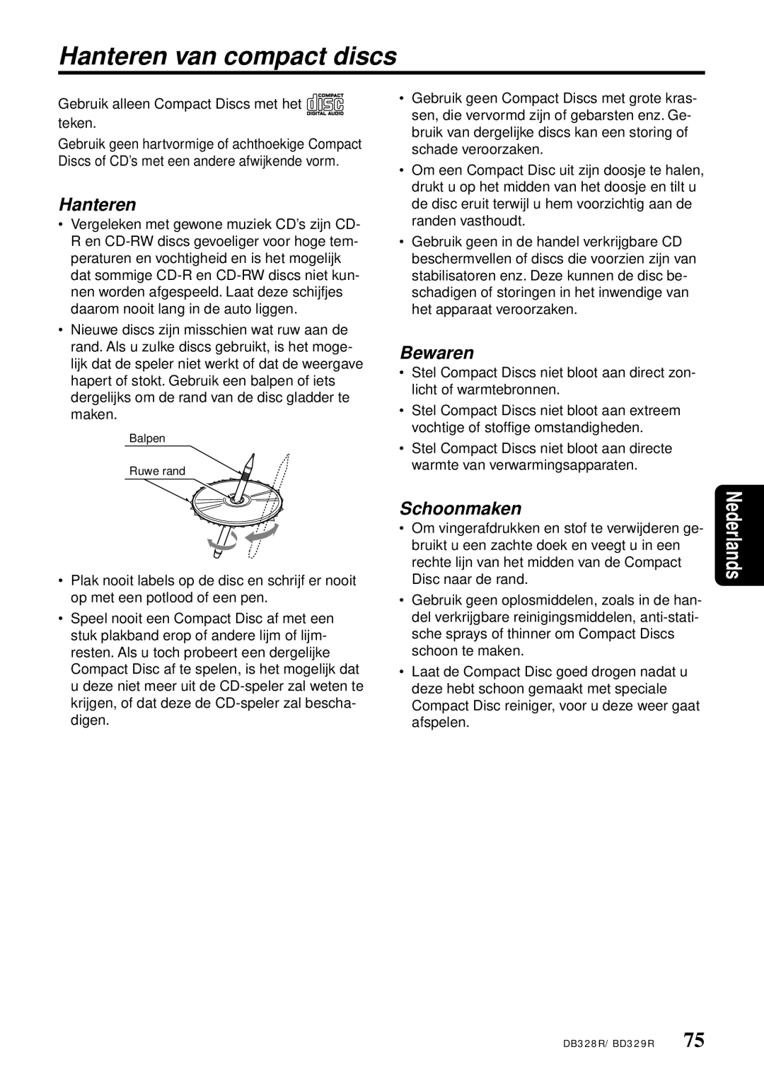 Clarion BD329R, DB328RB Hanteren van compact discs, Bewaren, Schoonmaken, Gebruik alleen Compact Discs met het teken 