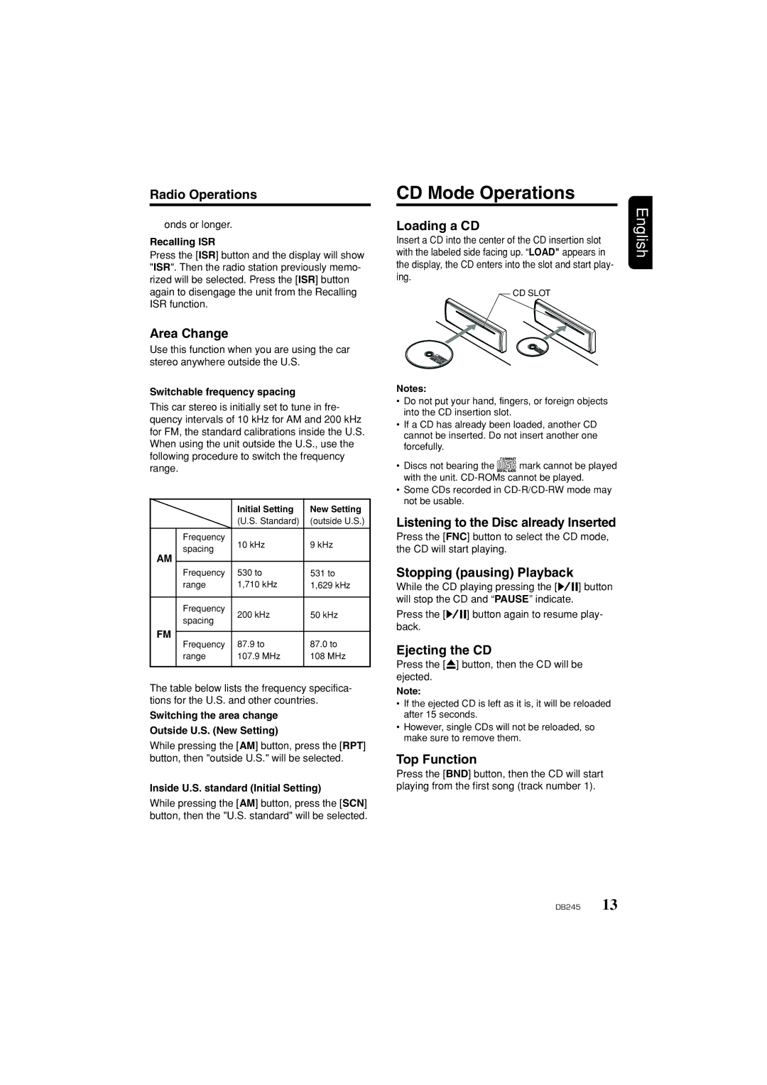 Clarion DB346MP owner manual CD Mode Operations 