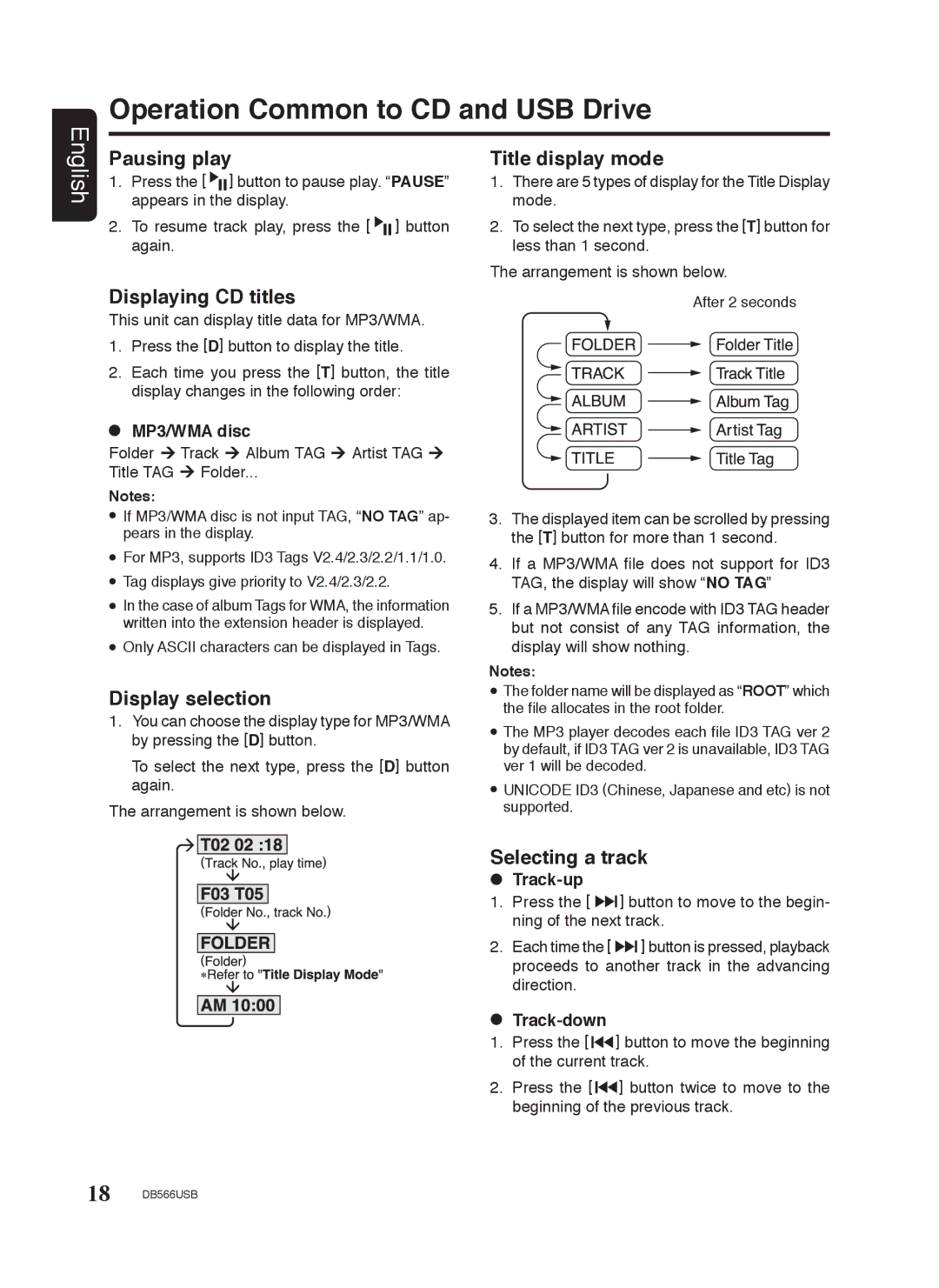 Clarion DB566USB manual Operation Common to CD and USB Drive 