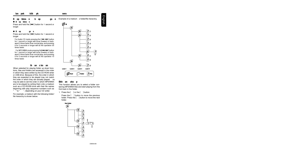 Clarion DB566USB manual MP3/WMA playing order, Folder Select, Fast-forward, Press and hold Button for 1 second or Longer 