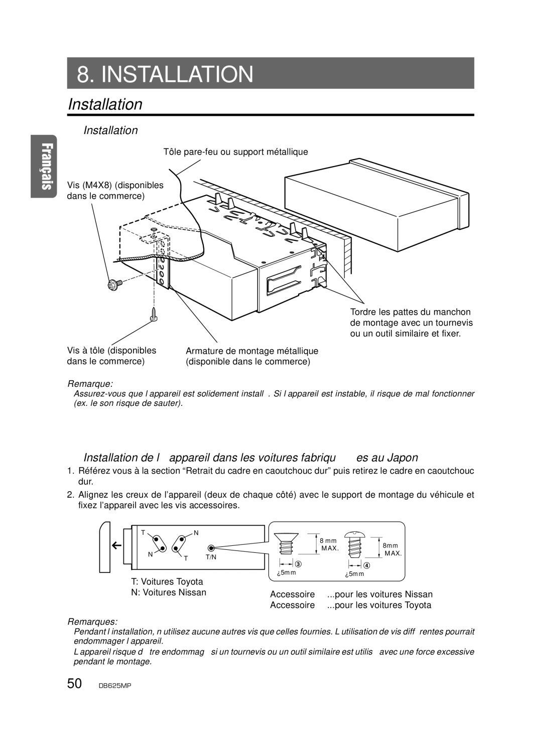 Clarion DB625MP owner manual Installation 