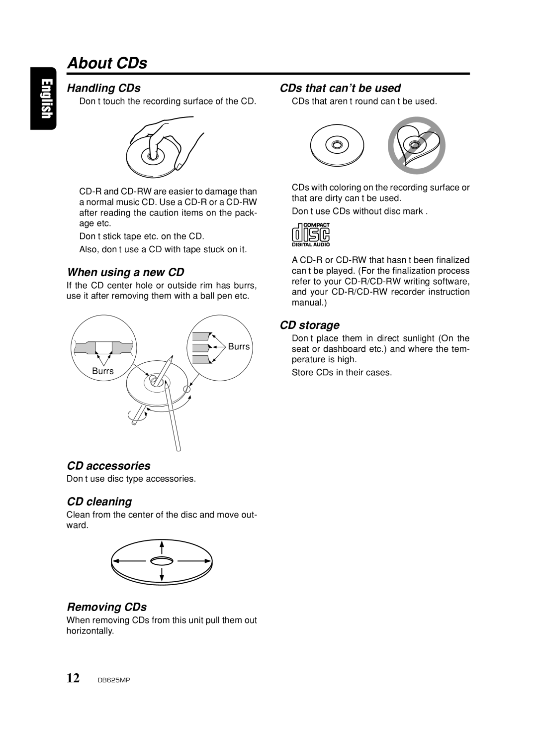 Clarion DB625MP owner manual About CDs 