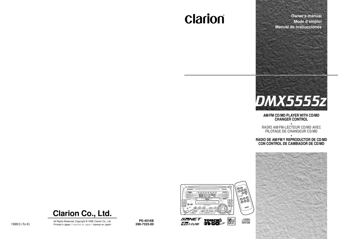 Clarion DMX5555Z owner manual PE-4018B, 1999/3 To·K, 280-7323-00 