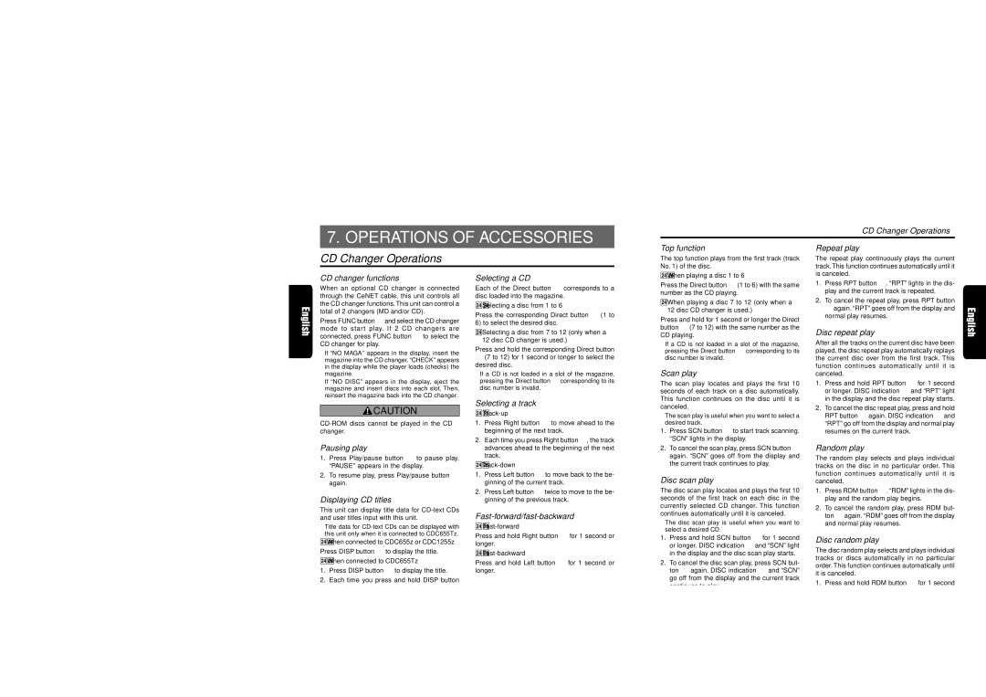 Clarion DMX5555Z owner manual Operations of Accessories, CD Changer Operations 