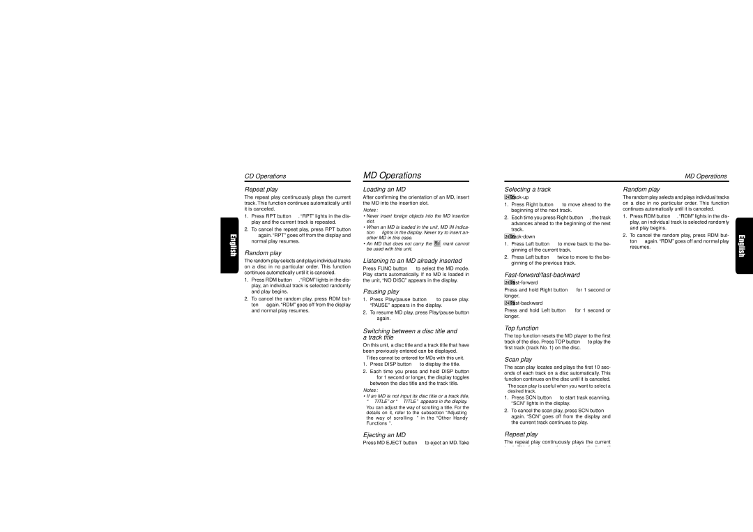 Clarion DMX5555Z owner manual MD Operations 