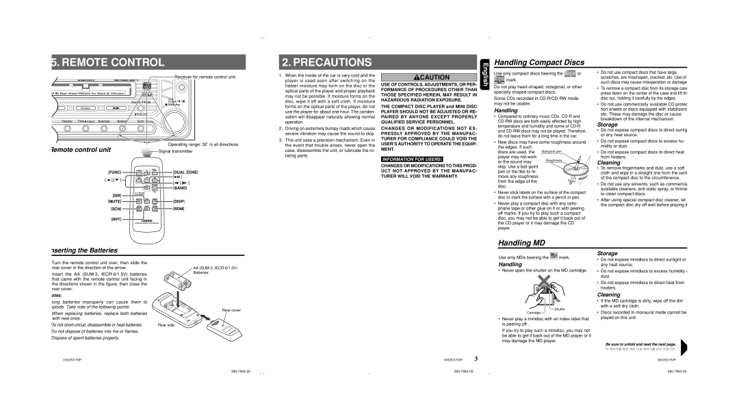 Clarion DMZ637MP owner manual Handling, Storage, Cleaning 