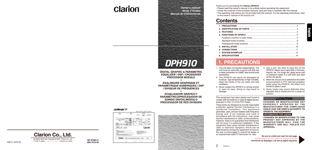 Clarion DPH910 owner manual 