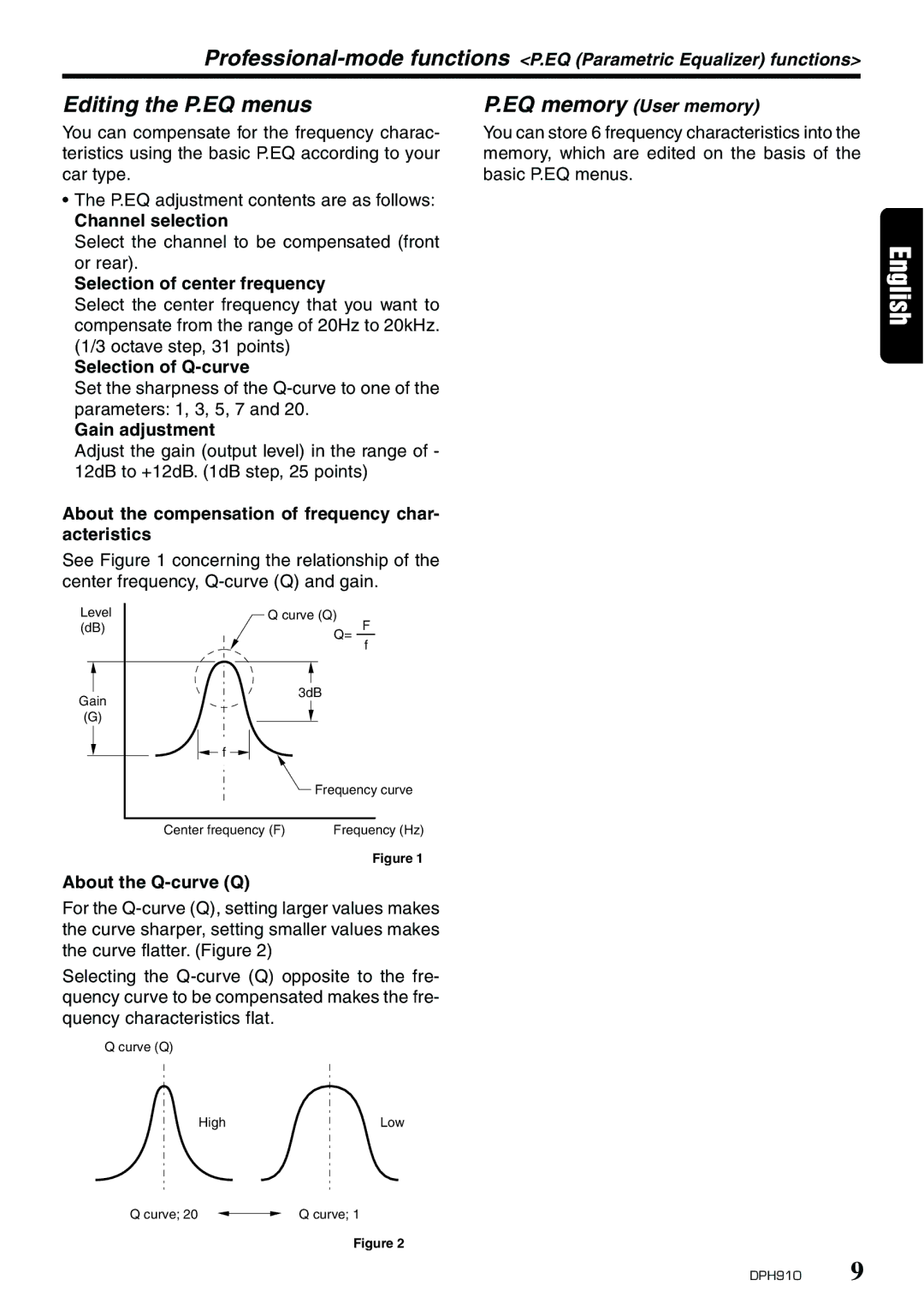 Clarion DPH910 owner manual Editing the P.EQ menus 