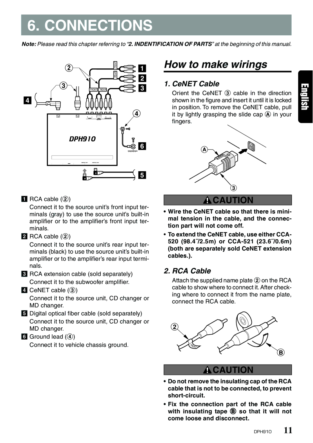 Clarion DPH910 owner manual Connections, CeNET Cable, RCA Cable 