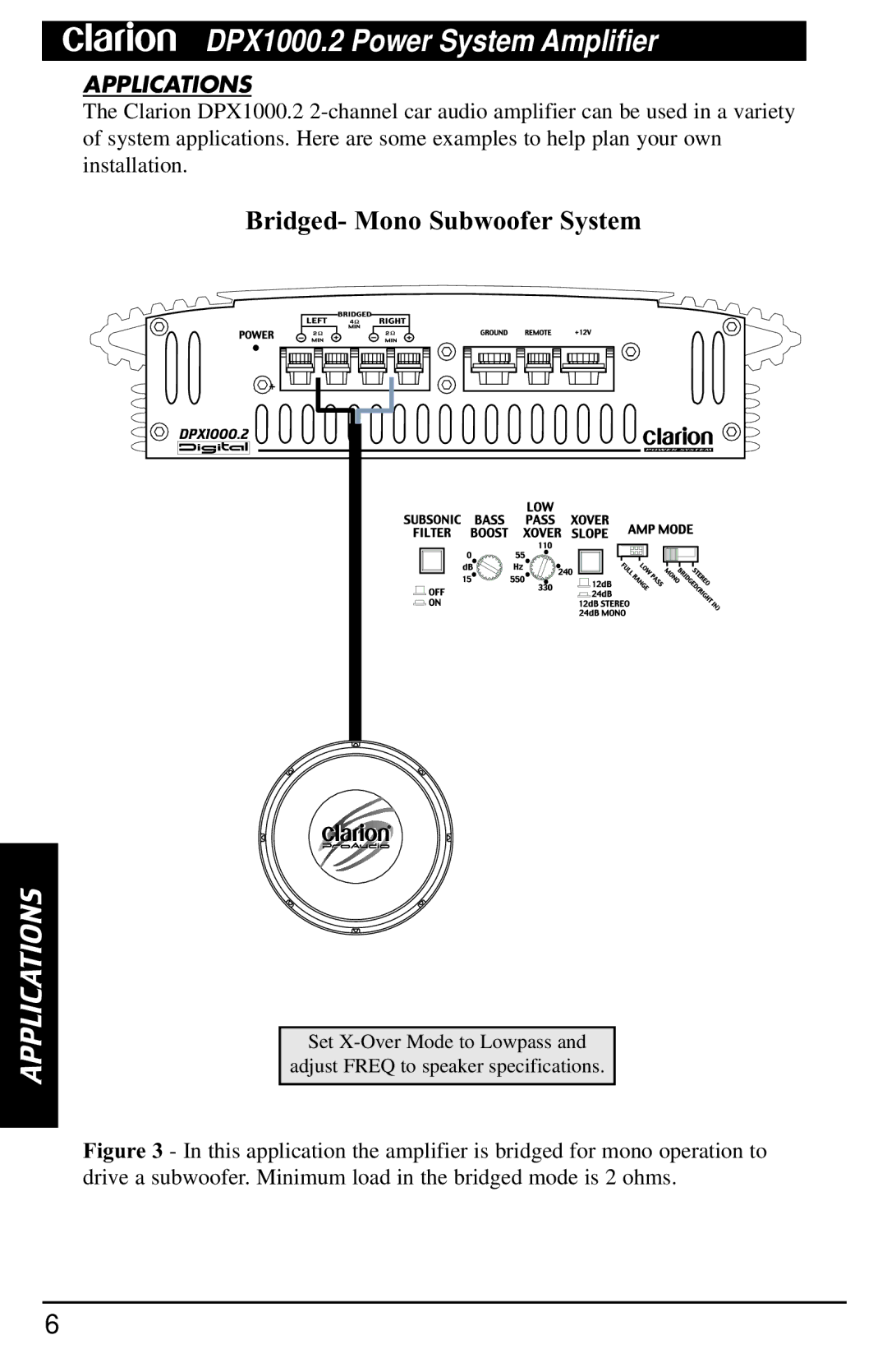 Clarion DPX1000.2 manual Applications 