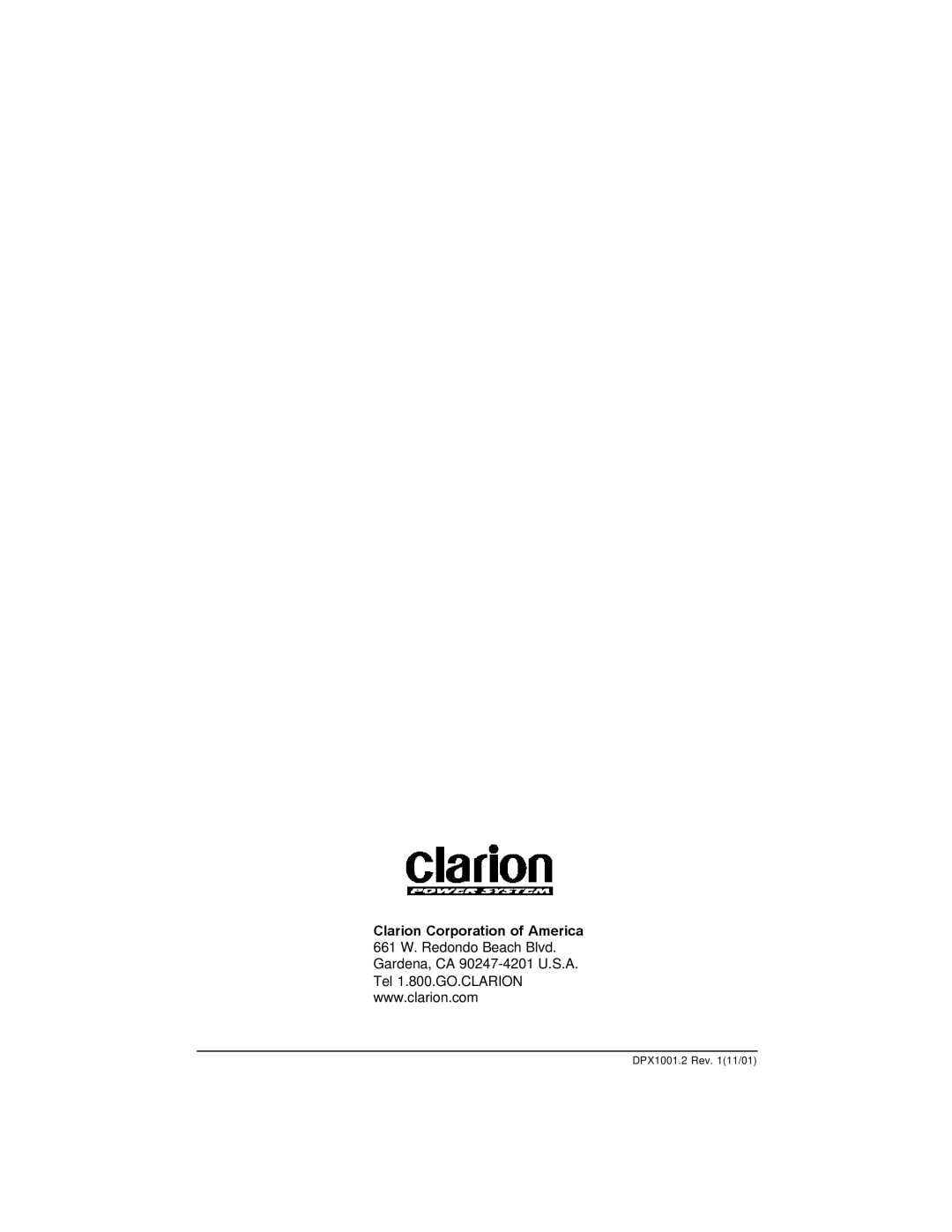 Clarion installation manual DPX1001.2 Rev /01 