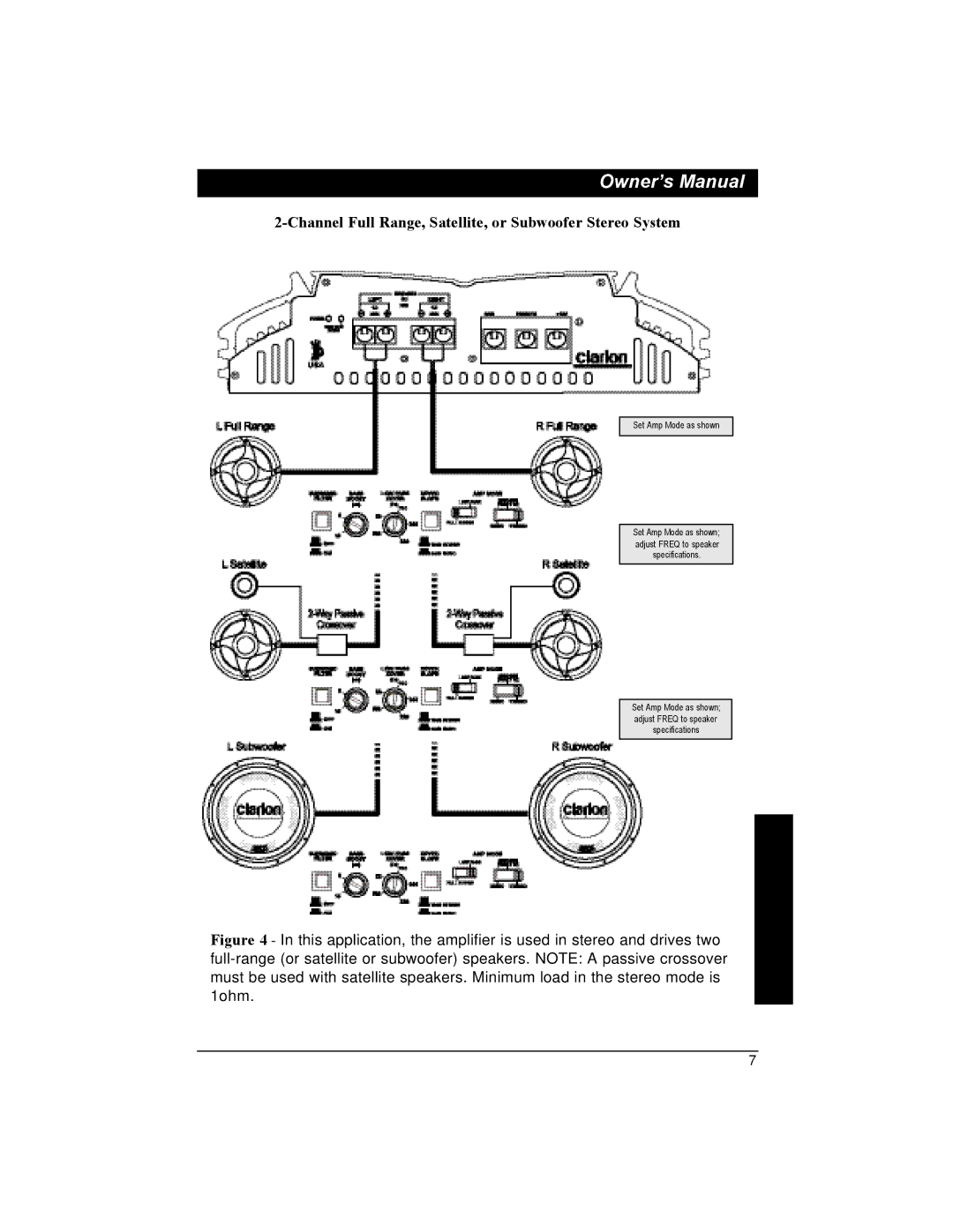 Clarion DPX1001.2 installation manual Channel Full Range, Satellite, or Subwoofer Stereo System 