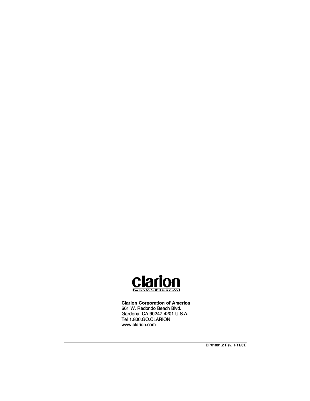 Clarion installation manual DPX1001.2 Rev. 111/01 