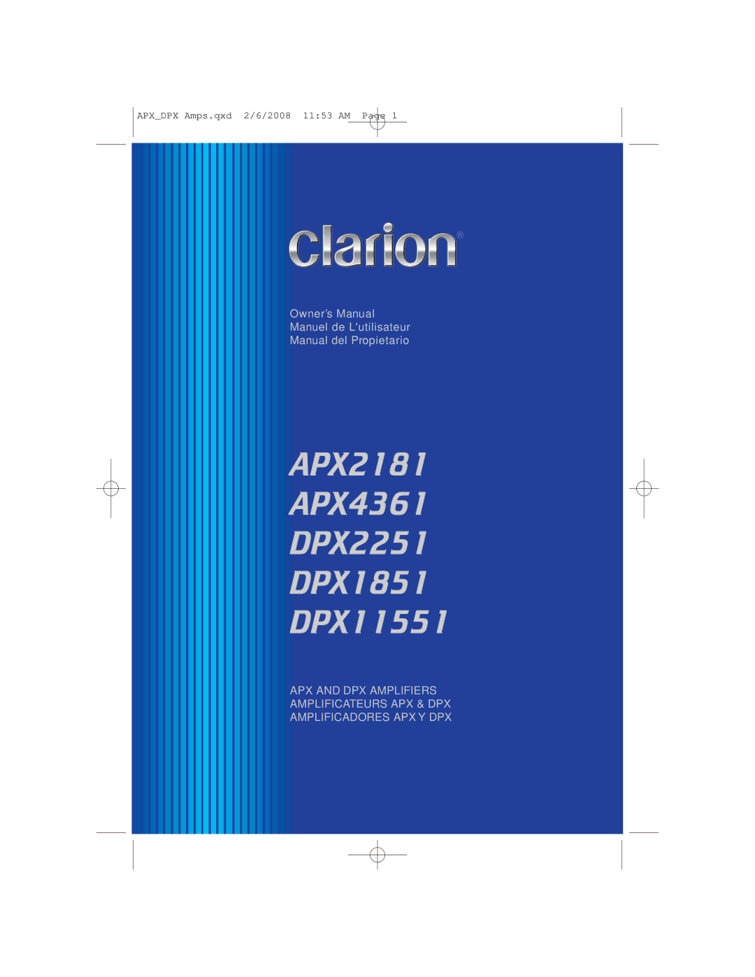 Clarion owner manual APX2181 APX4361 DPX2251 DPX1851 DPX11551 