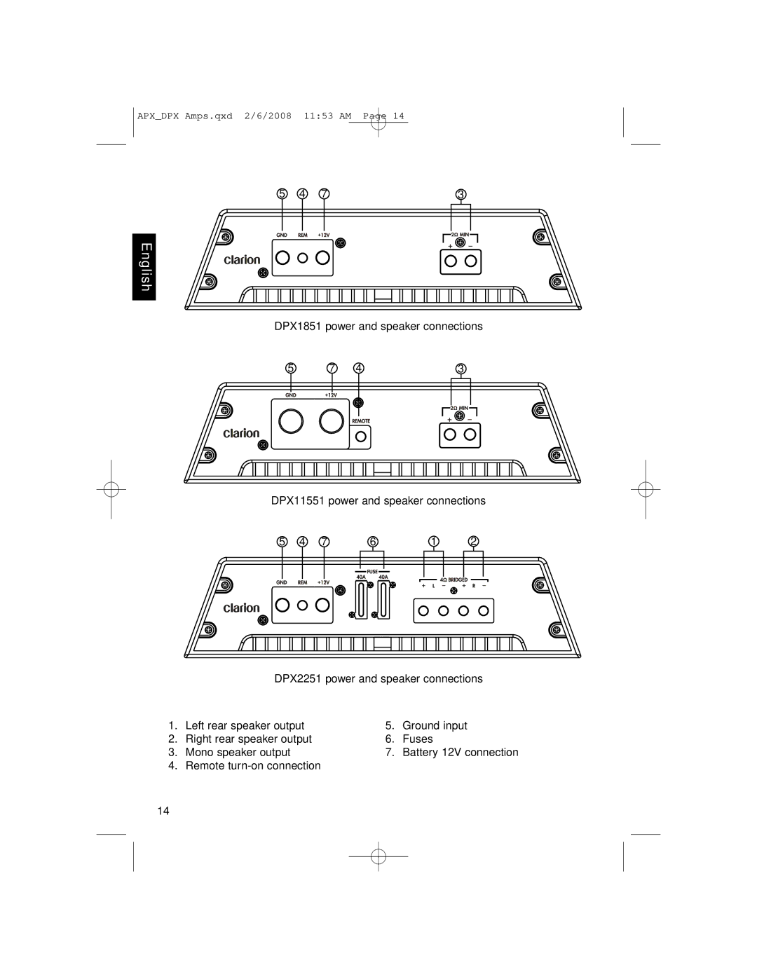 Clarion APX4361, DPX11551, APX2181 owner manual English 