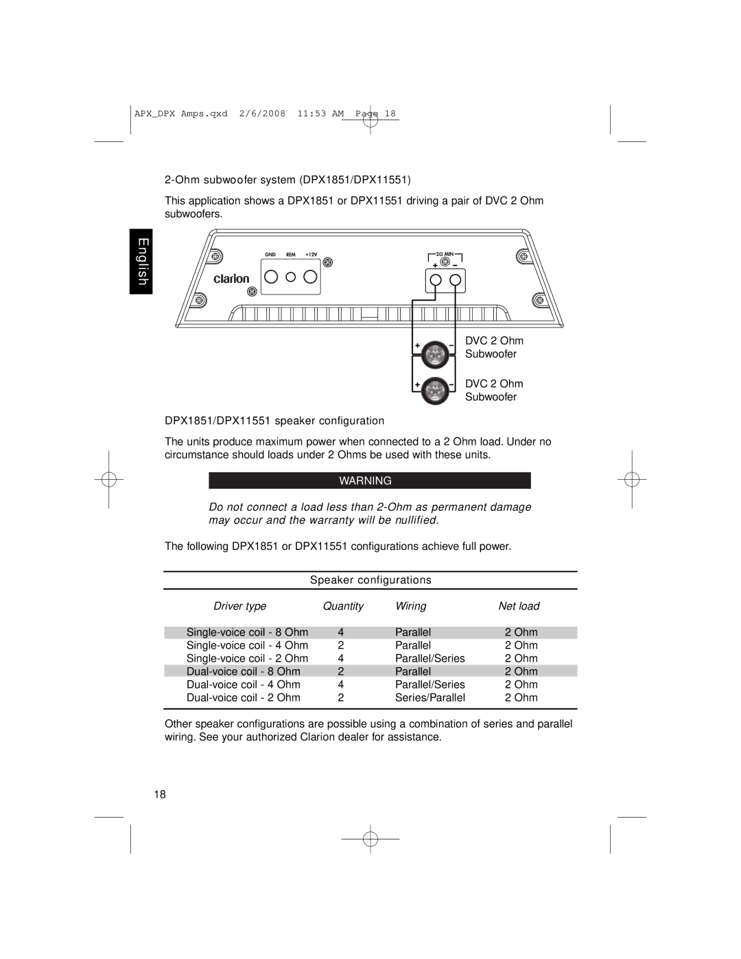 Clarion DPX11551, APX2181, APX4361 owner manual English 