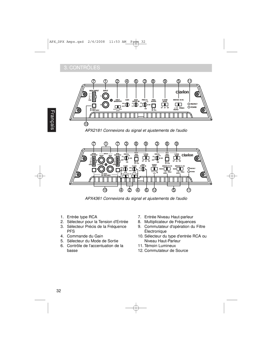 Clarion APX4361, DPX11551, APX2181 owner manual Contrôles, Pfs 