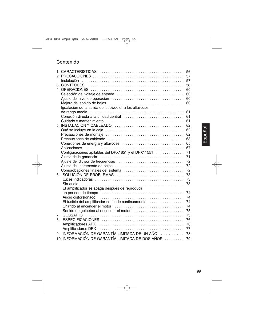 Clarion APX2181, DPX11551, APX4361 owner manual Contenido, Controles Operaciones 