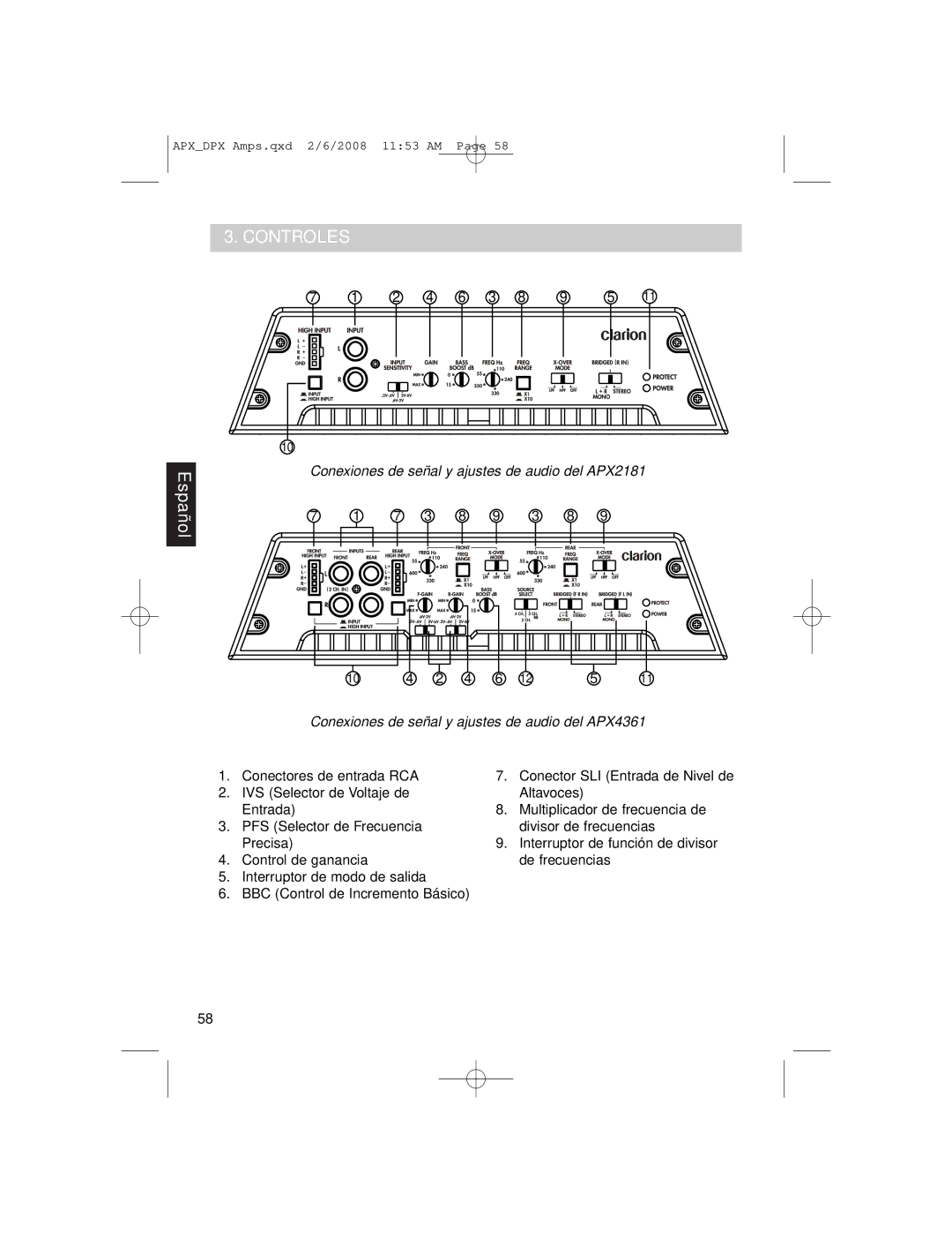 Clarion APX2181, DPX11551, APX4361 owner manual Controles 