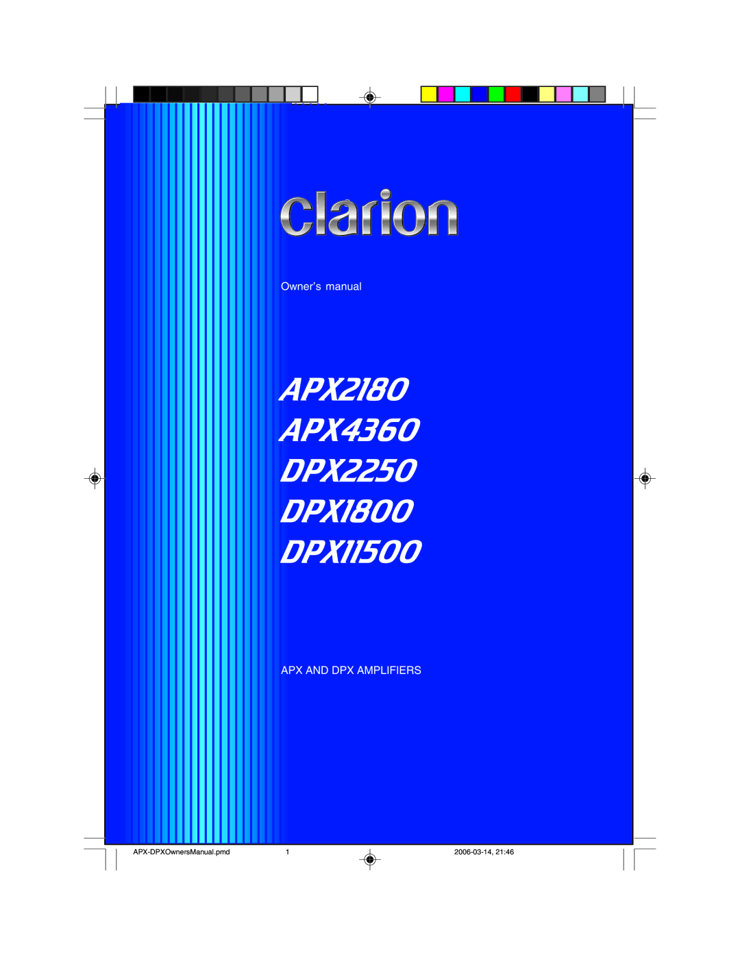 Clarion owner manual APX2180 APX4360 DPX2250 DPX1800 DPX11500 