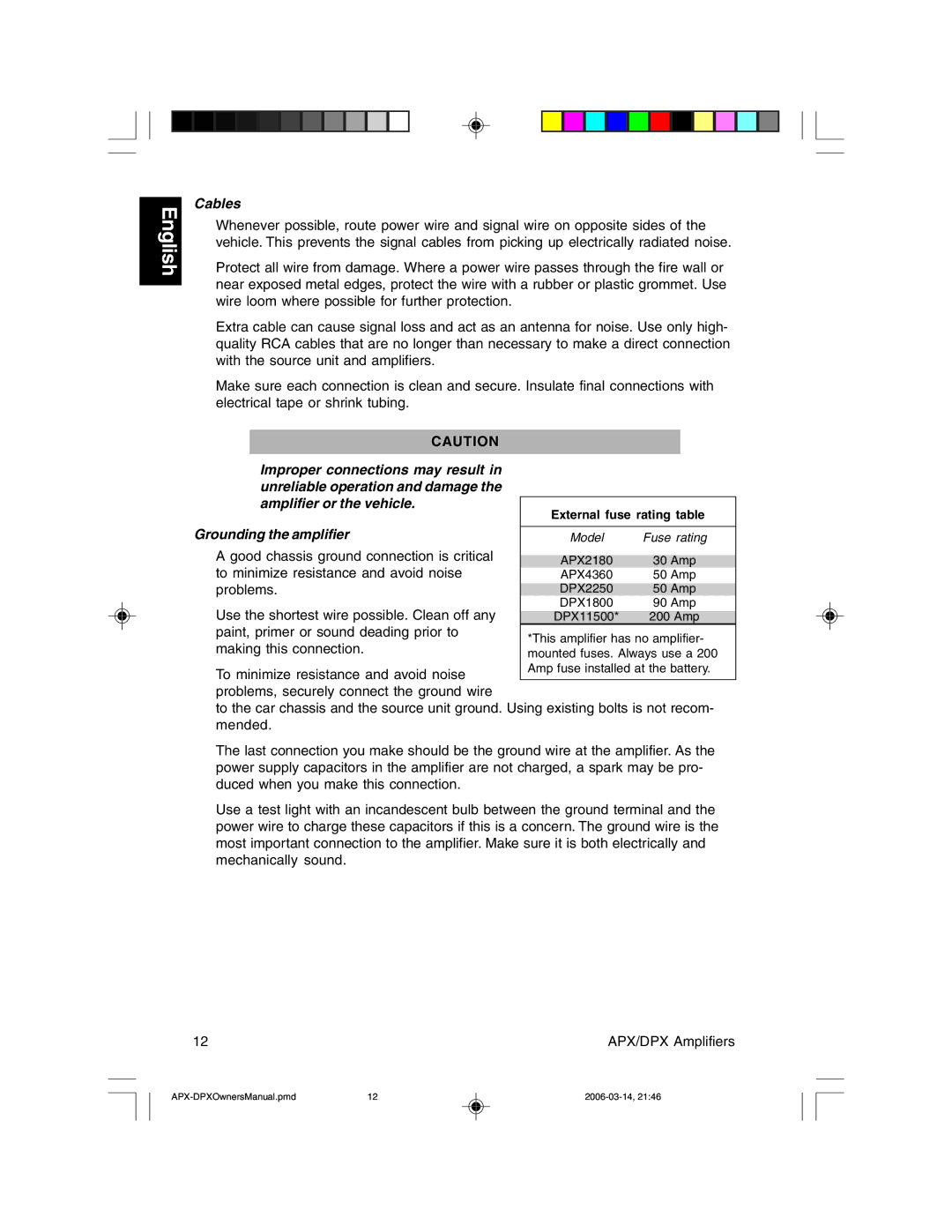 Clarion APX2180, DPX1800, DPX11500, DPX2250, APX4360 owner manual Cables, Grounding the amplifier 