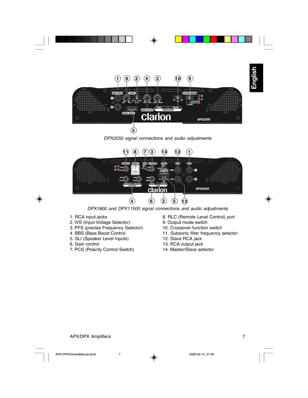 Clarion APX2180, DPX1800, DPX11500, DPX2250, APX4360 owner manual 11 8 7 3 14 12 