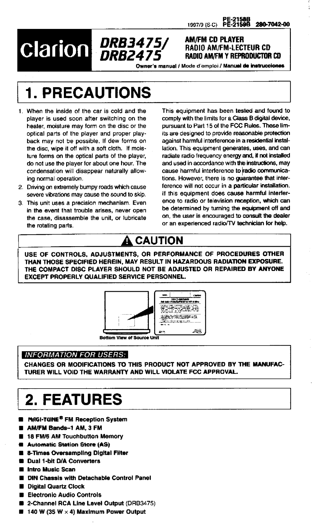 Clarion drb3475, drb2475 manual 
