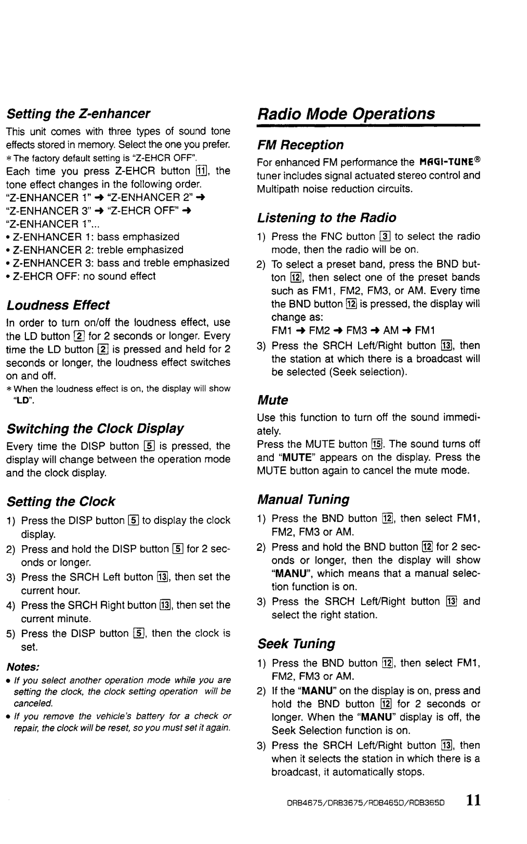 Clarion drb4675, DRB465D, DRB365D, DRB3657 manual 