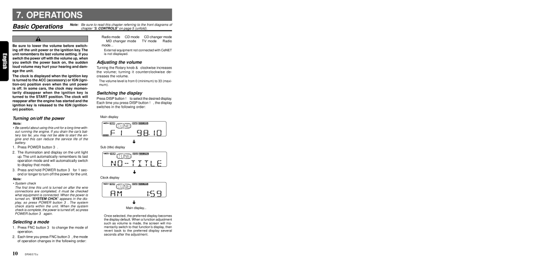 Clarion DRX6575z owner manual Basic Operations 