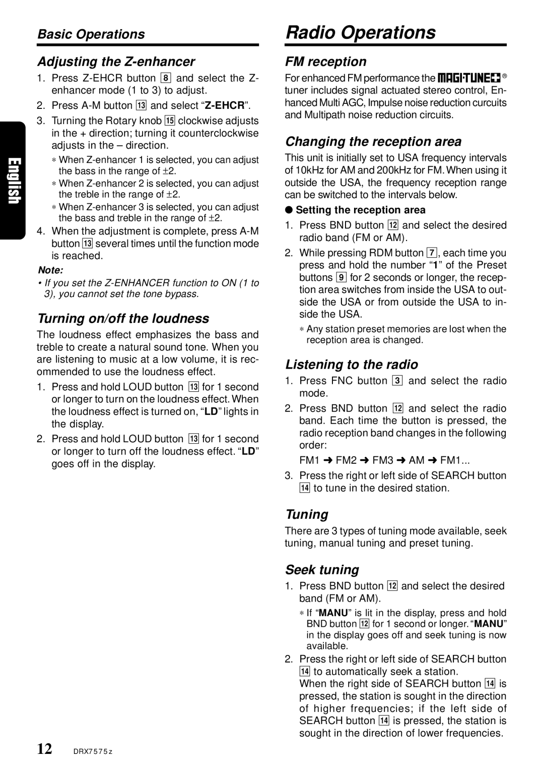 Clarion DRX7575Z owner manual Radio Operations 