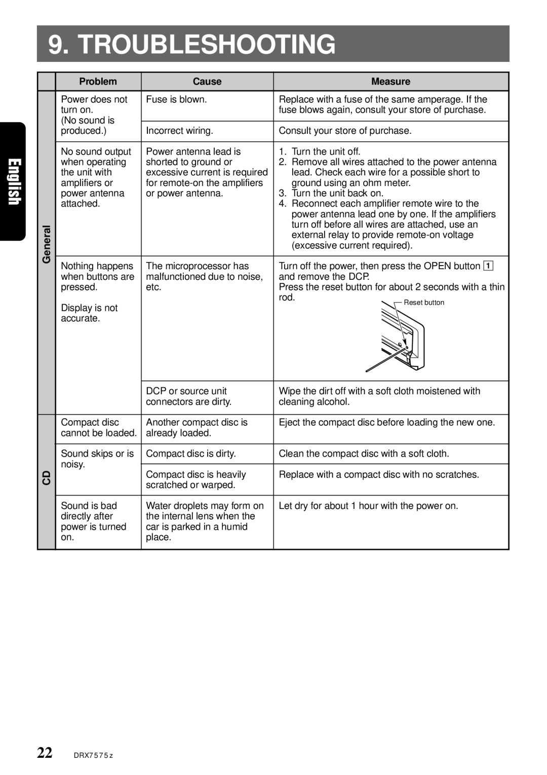 Clarion DRX7575Z owner manual Troubleshooting, General 