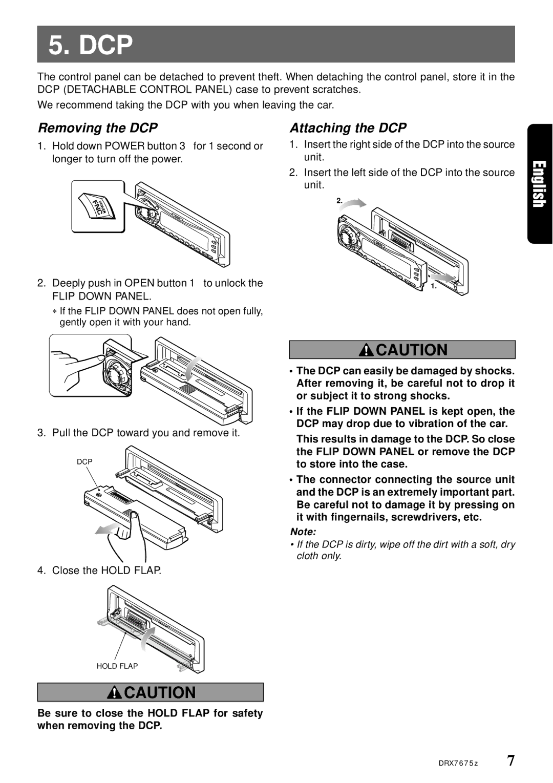 Clarion DRX7675Z owner manual Removing the DCP, Attaching the DCP 