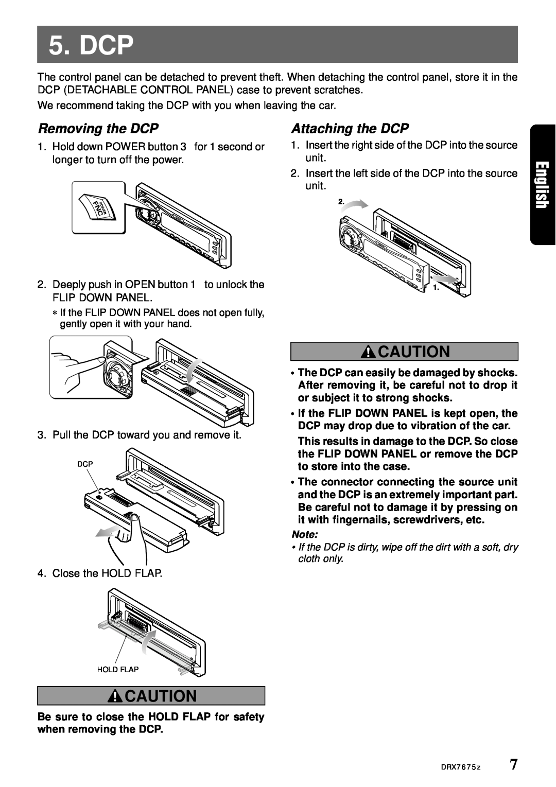 Clarion DRX7675Z owner manual Dcp, Removing the DCP, Attaching the DCP 